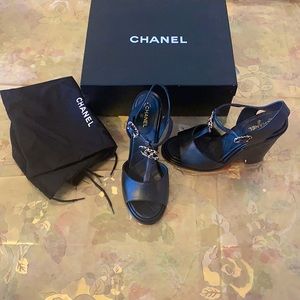 Brand new authentic Chanel wedge lambskin sandals
